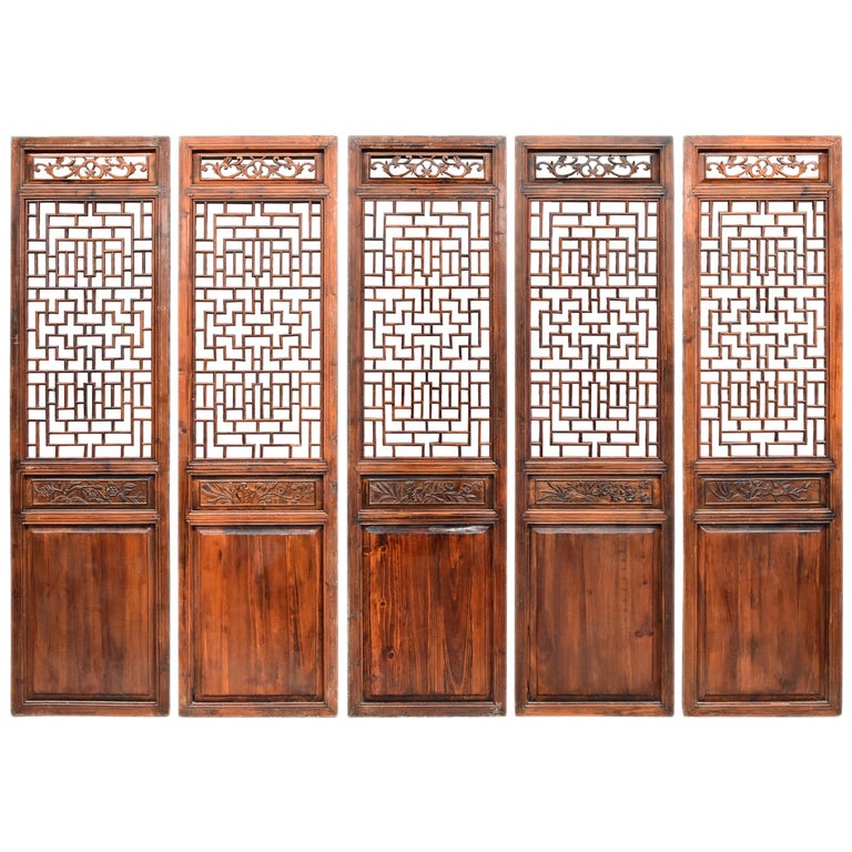 Set of Five Chinese Antique Screens Ming Style For Sale