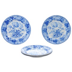 Five English 19th Century Blue and White Porcelain Plates with Floral Pattern