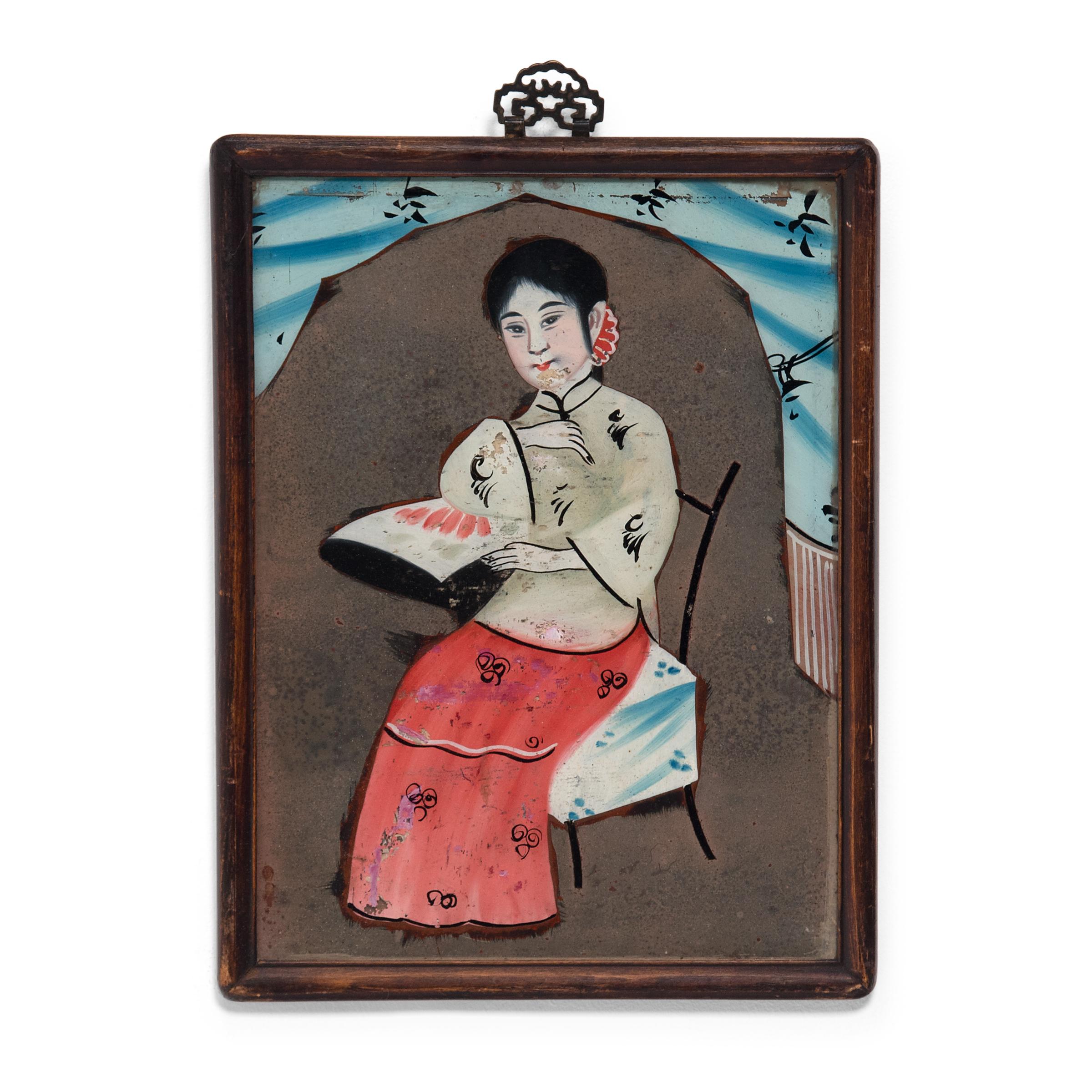 Painted Set of Five Chinese Reverse Glass Portraits, c. 1900