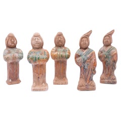 Antique Set of Five Chinese Sancai Female Attendant Figures