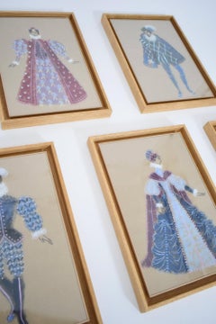 Set of five Christian Berard style theatre costume gouaches, 1940s