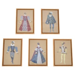 Set of five Christian Berard style theatre costume gouaches, 1940s