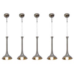 Set of Five Chrome Spiral Lamps in the Style of Angelo Mangiarotti