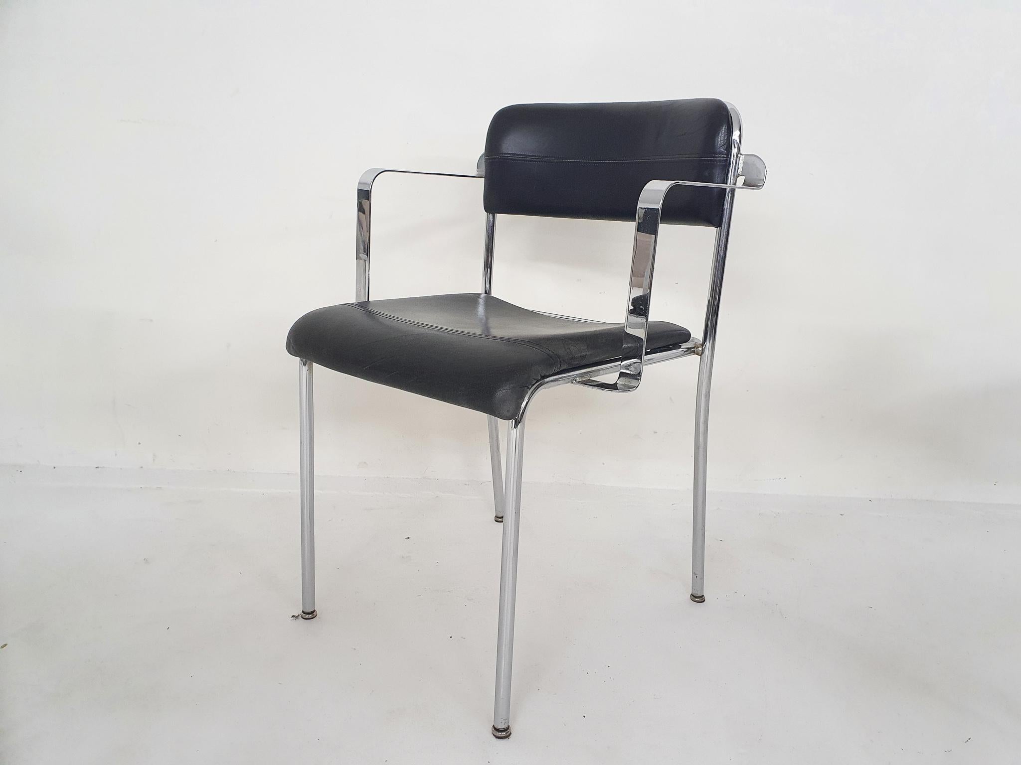 Metal Set of five chrome and leather dining chairs by Aryform, Sweden 1970's For Sale