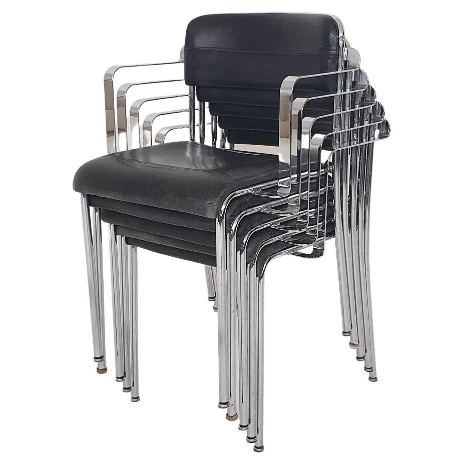 Set of five chrome and leather dining chairs by Aryform, Sweden 1970's For Sale