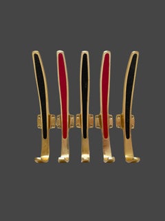 Set of Five Coat Wall Hooks, Black and Red, Mid-Century Modern, 1950s