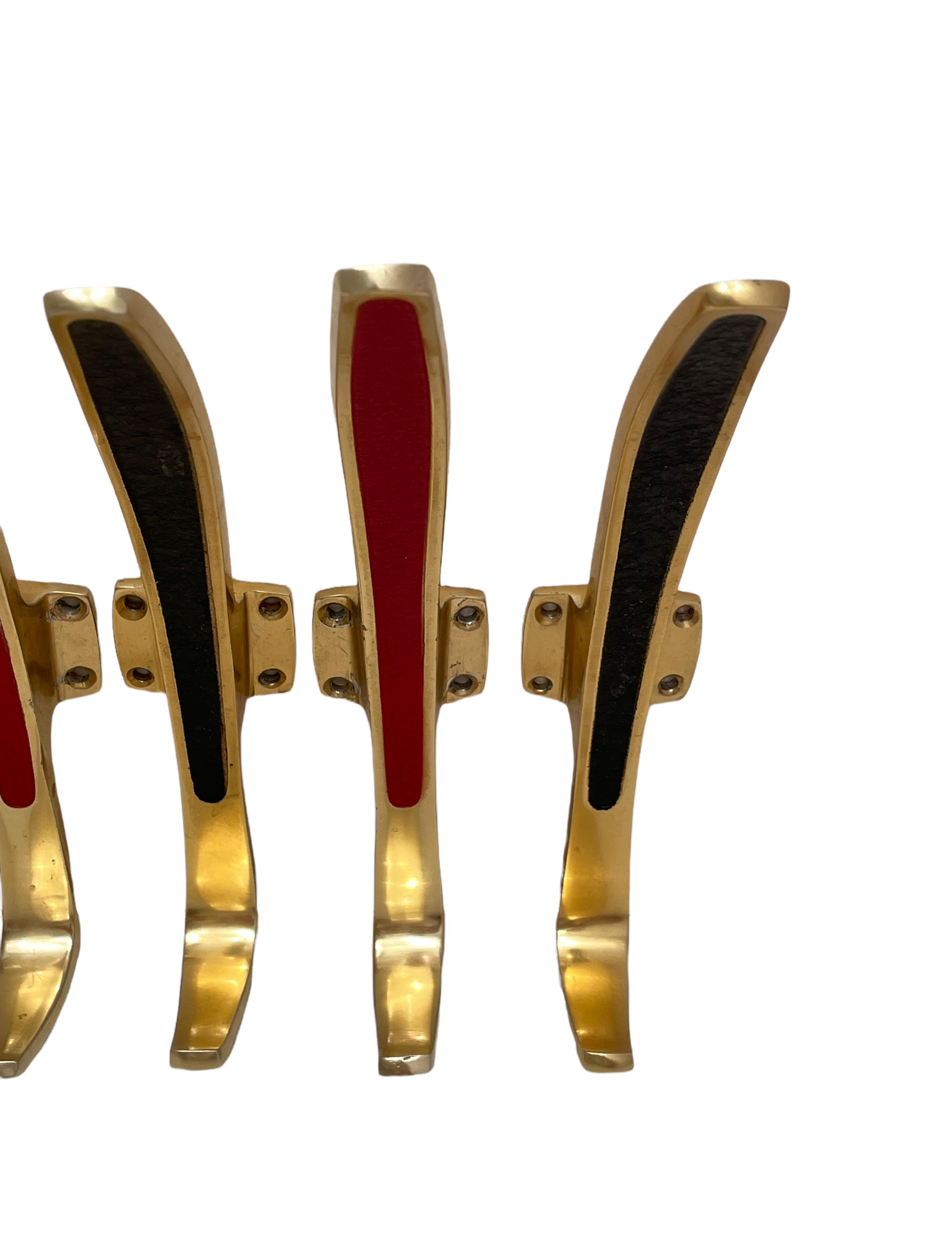 Set of Five Coat Wall Hooks, Black and Red, Mid-Century Modern, 1950s For Sale 1