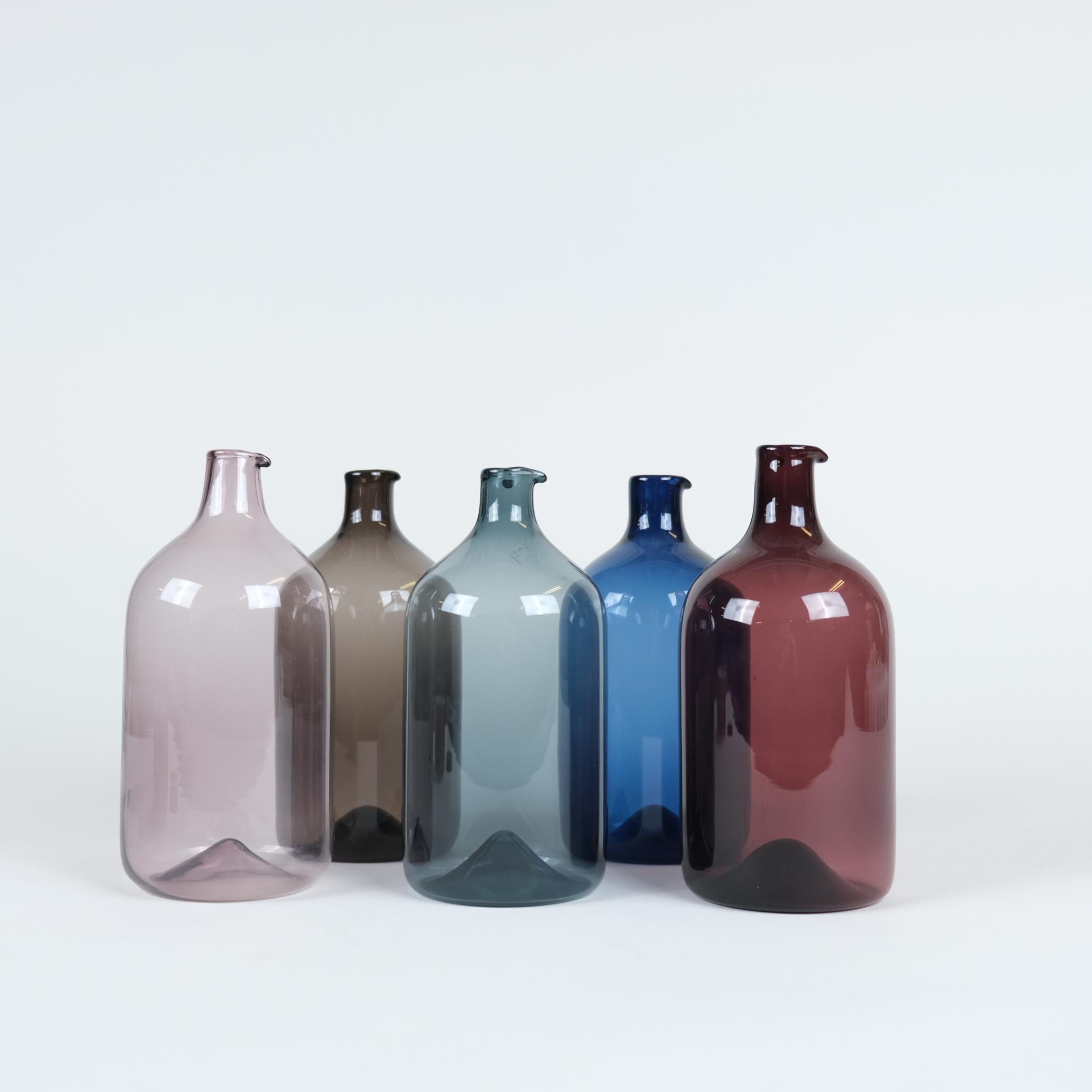 Finnish Set of Five Colourful Timo Sarpaneva Bird Bottles for Iittala 1950s For Sale
