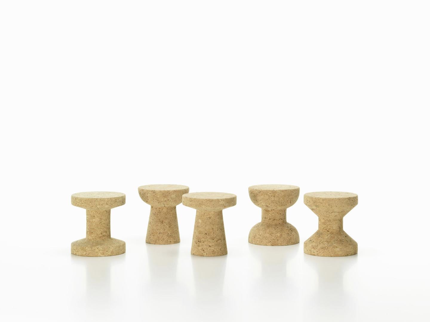 Stools designed by Jasper Morrison in 2004.
Manufactured by Vitra, Switzerland.

The robust members of the Cork Family stand firmly, making them suited for use as side tables or stools. They benefit from the advantageous natural properties of