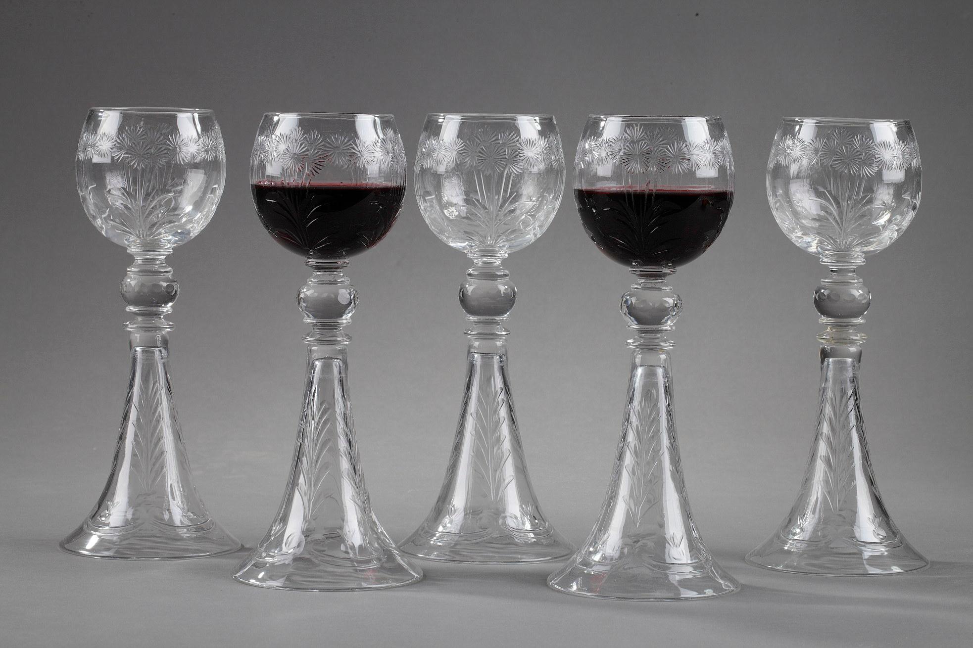 French Set of Five Crystal Glasses