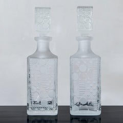 Set di cinque bicchieri di cristallo Querandi e due bottiglie, Argentina, circa 1970