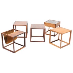Set of Five Cube Side Tables in Rosewood Designed by Aksel Kjærsgaard, 1960s