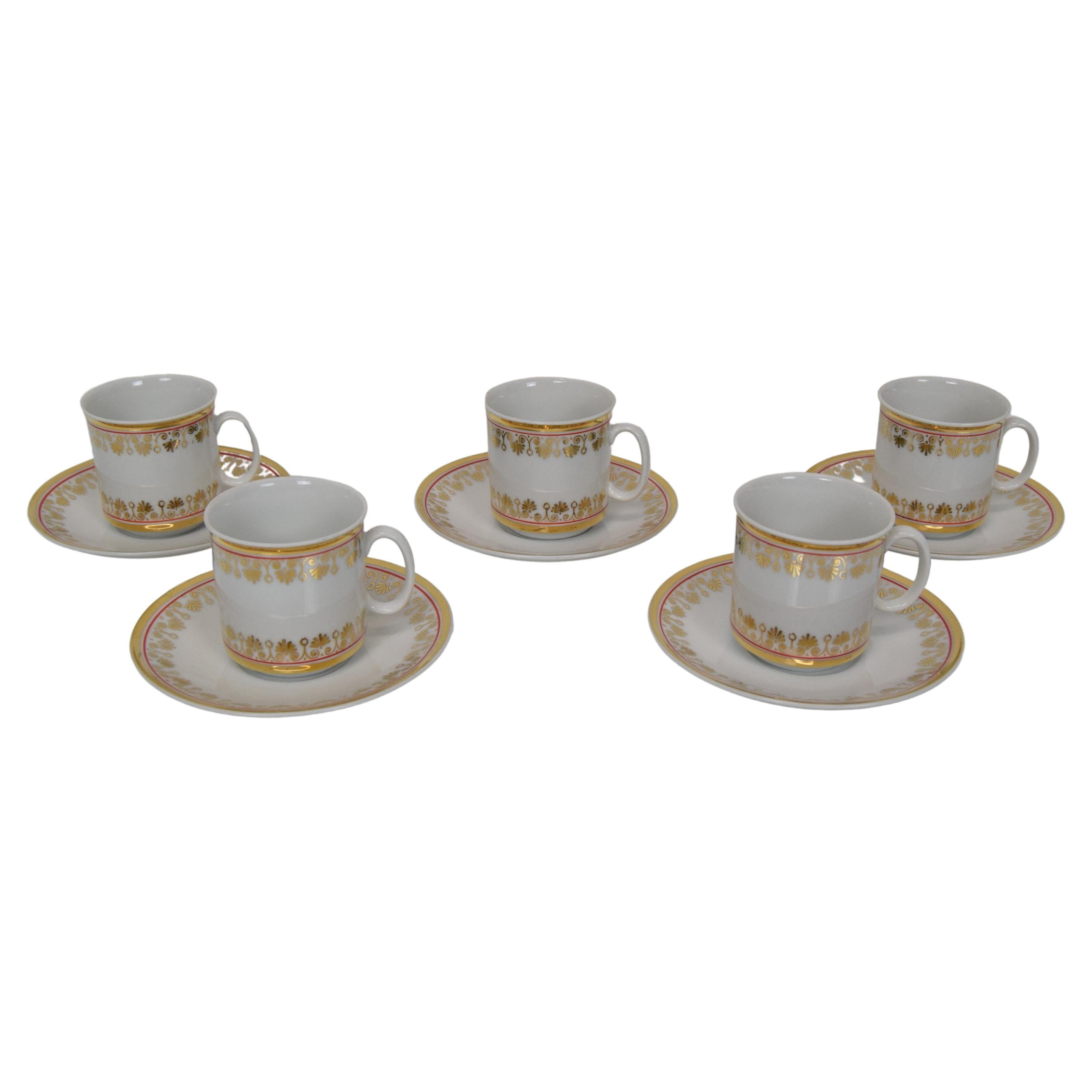 Set of Five Cups and Saucers by Company Epiag, circa 1920's For Sale