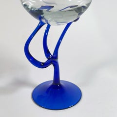 Set of Five Curved Hand-Engraved Dolphin Motif Murano Wine Glasses – Size L