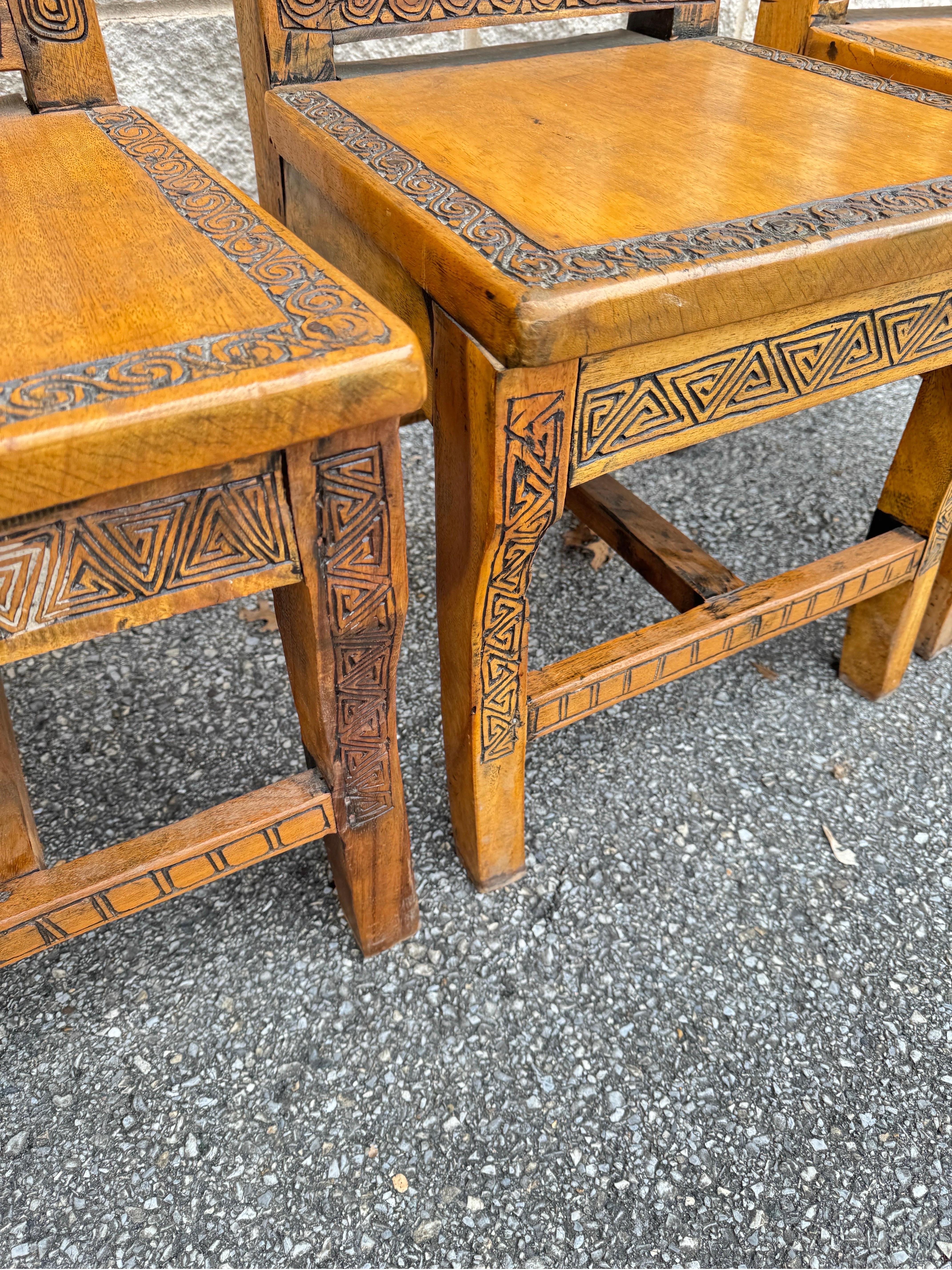 American Set of Five Vintage Custom Hand Carved Witco Tiki Style Polynesian Side Chairs For Sale