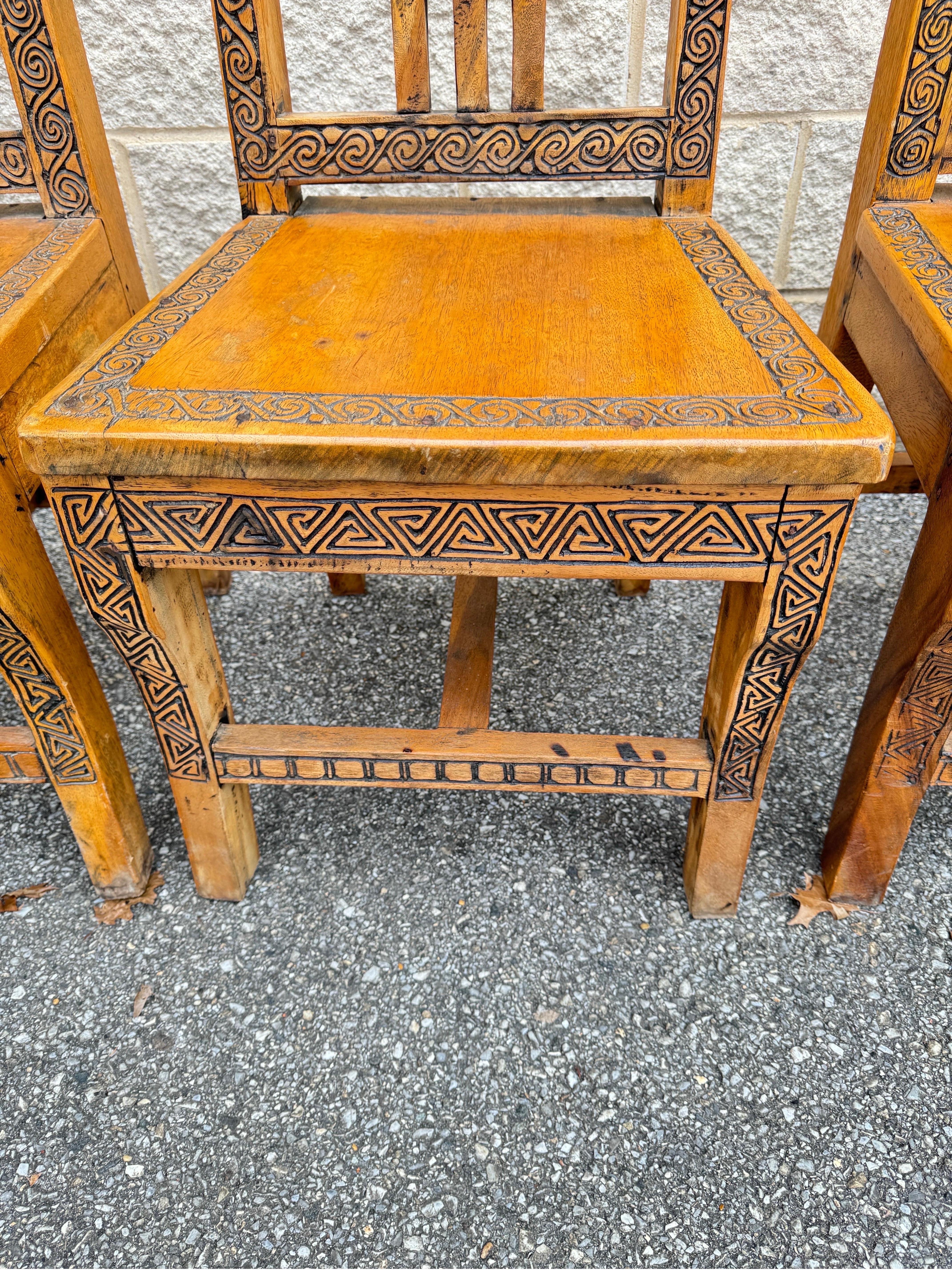 Set of Five Vintage Custom Hand Carved Witco Tiki Style Polynesian Side Chairs In Good Condition For Sale In Elkton, MD