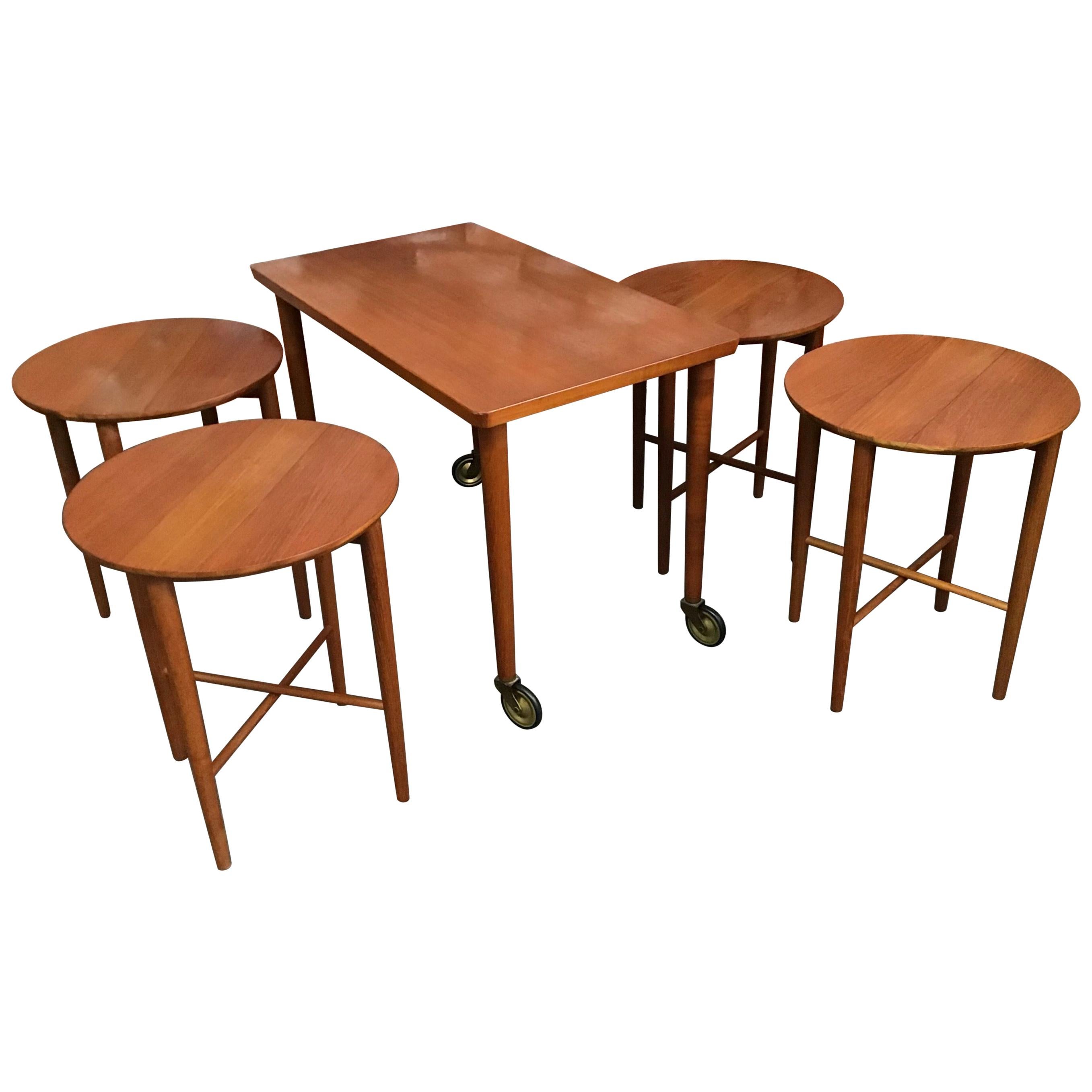 Conjunto de cinco mesas nido danesas modernas de Carlo Jensen para Hundevad