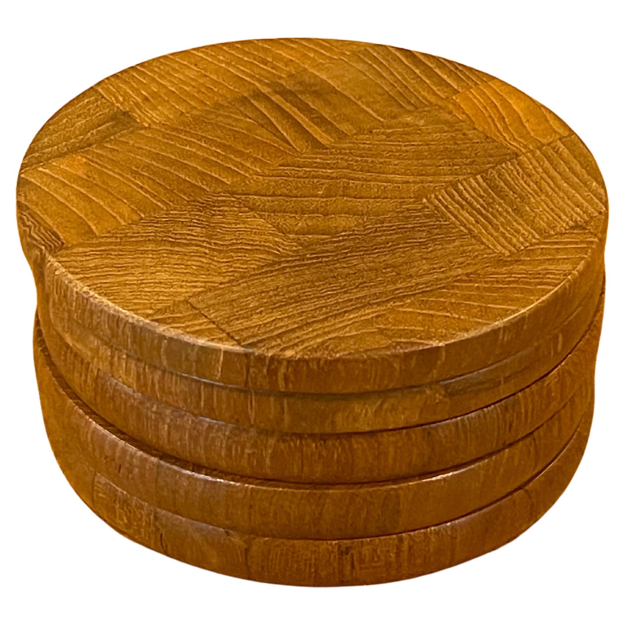 Set of Five Danish Modern Staved Teak Coaster Set by Dansk For Sale