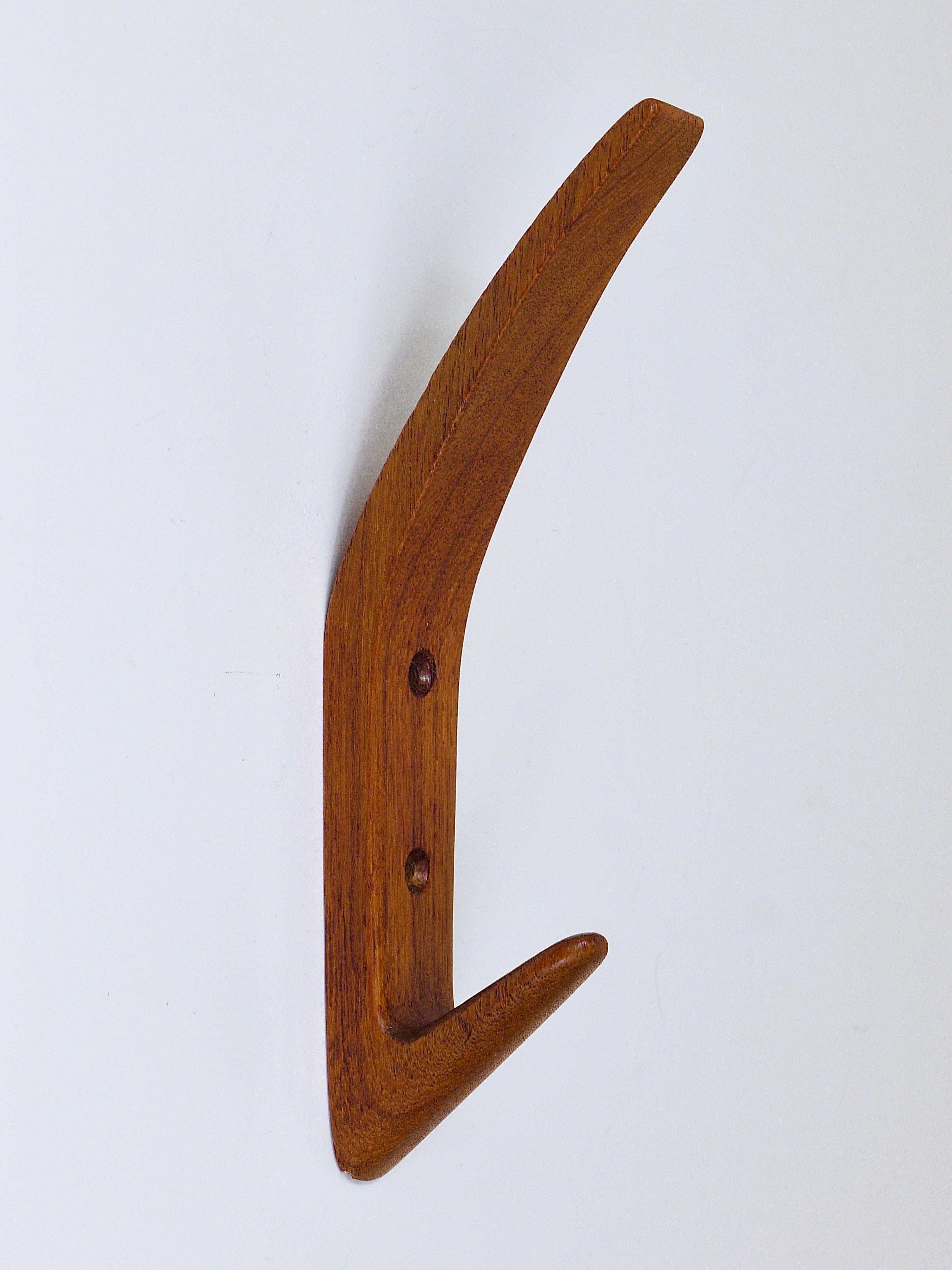 Set of Five Danish Modern Teak Wall Coat Hooks, Denmark, 1950s 1