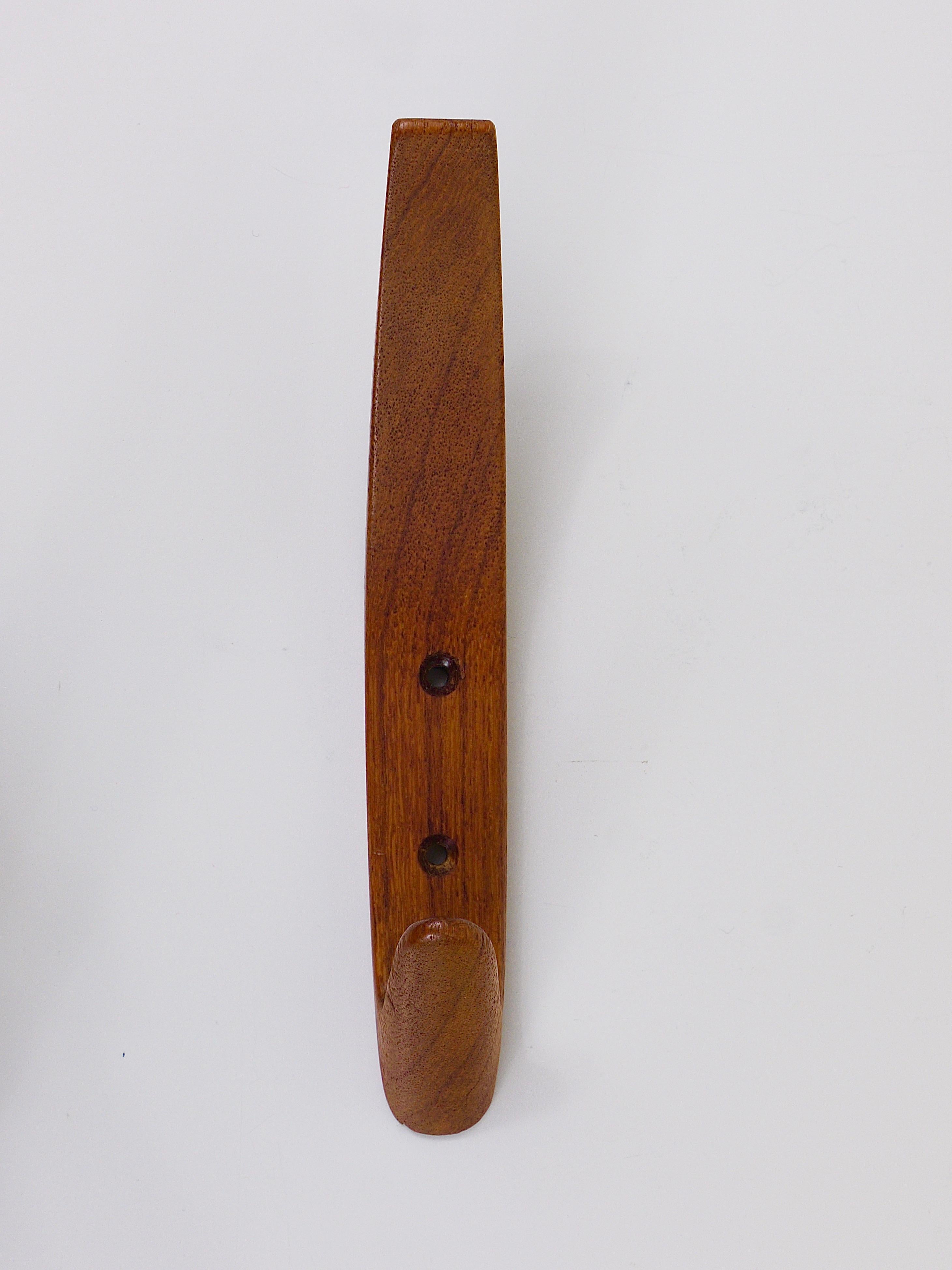 Set of Five Danish Modern Teak Wall Coat Hooks, Denmark, 1950s 3