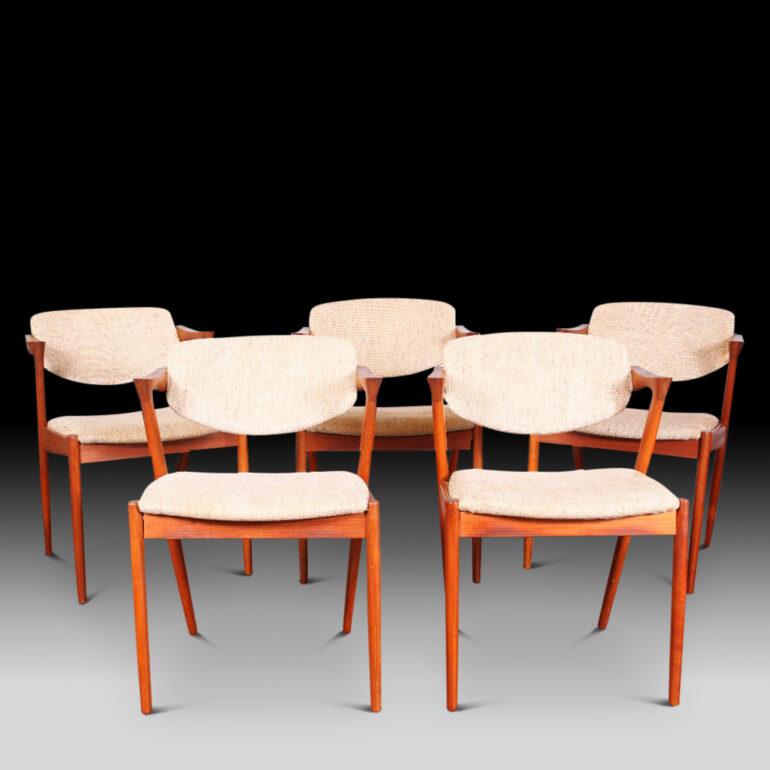 Danish Teak 'Model 42' Z Chairs by Kai Krisrtiansen 5 available  In Good Condition In Vancouver, British Columbia