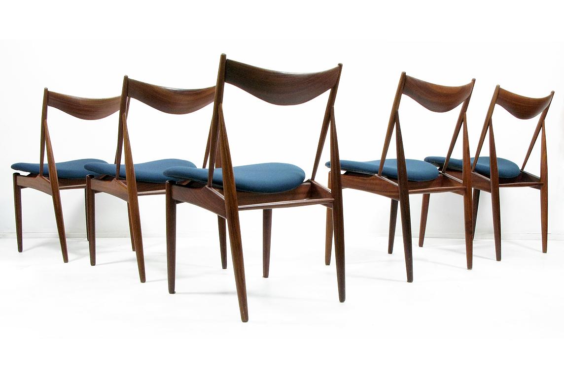 Scandinavian Modern Set of Five Danish Walnut Dining Chairs by Kurt Ostervig
