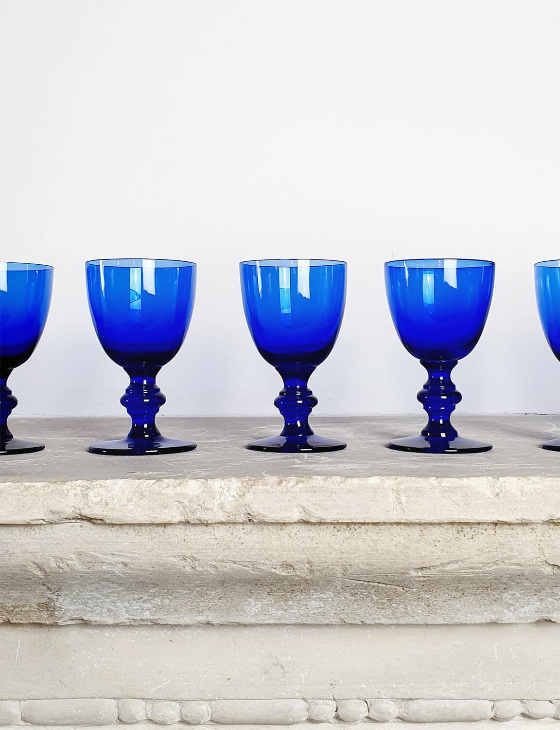 Mid-20th Century Set of Five Dark Blue Glasses