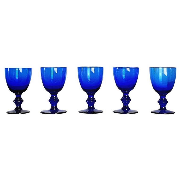Set of Five Dark Blue Glasses For Sale at 1stDibs