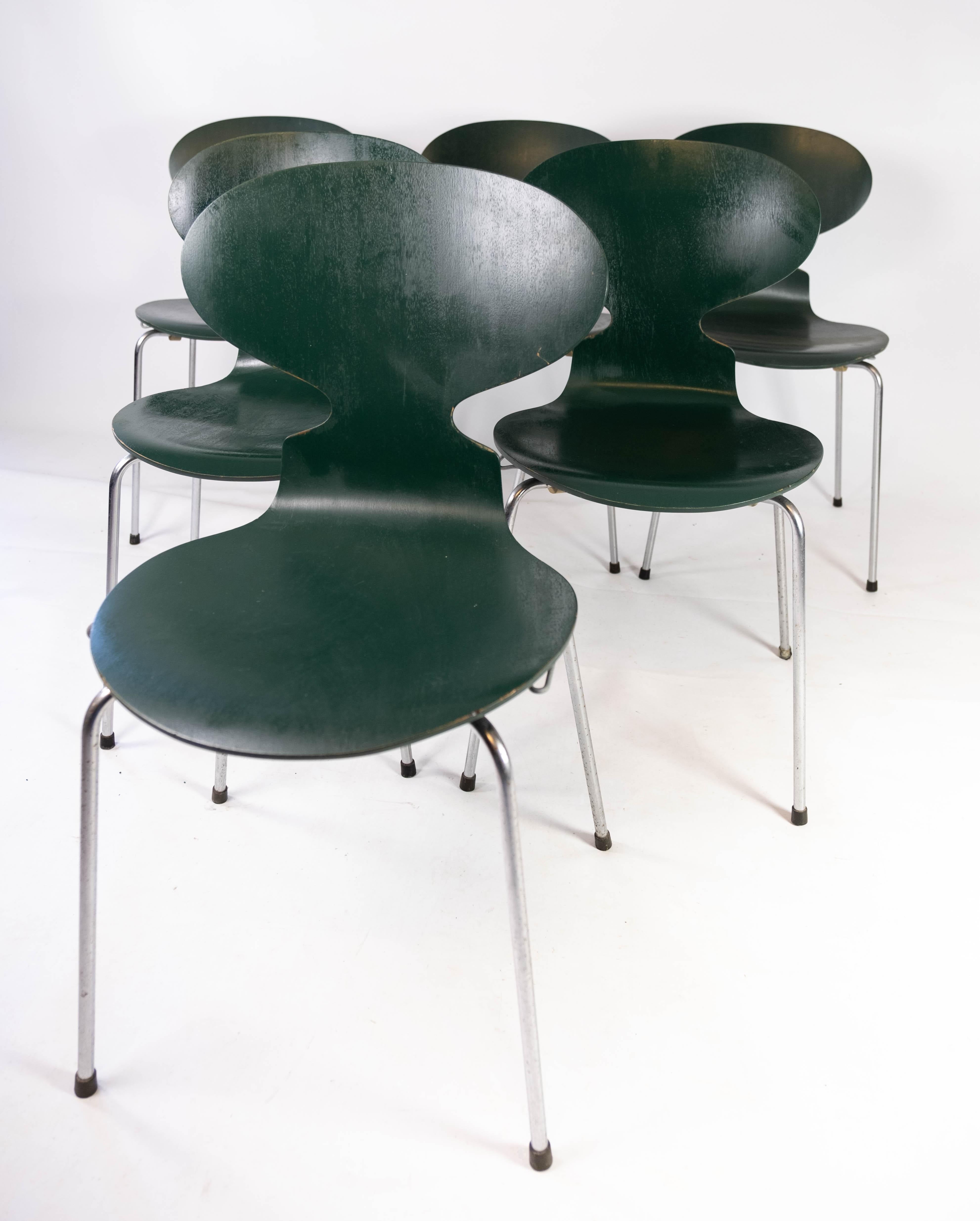 Danish Set of Five Dark Green Ant Chairs, Model 3101, Designed by Arne Jacobsen, 1960s