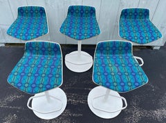 Set of Five Davis Furniture MCM Style Upholstered Bentwood & Steel Bar Stools