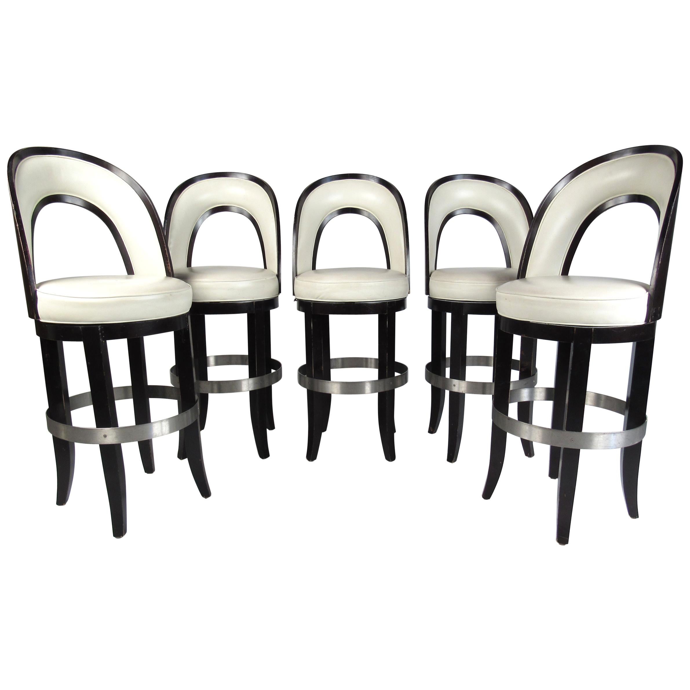 Set of Five Decorator Style Contemporary Swivel Stools For Sale