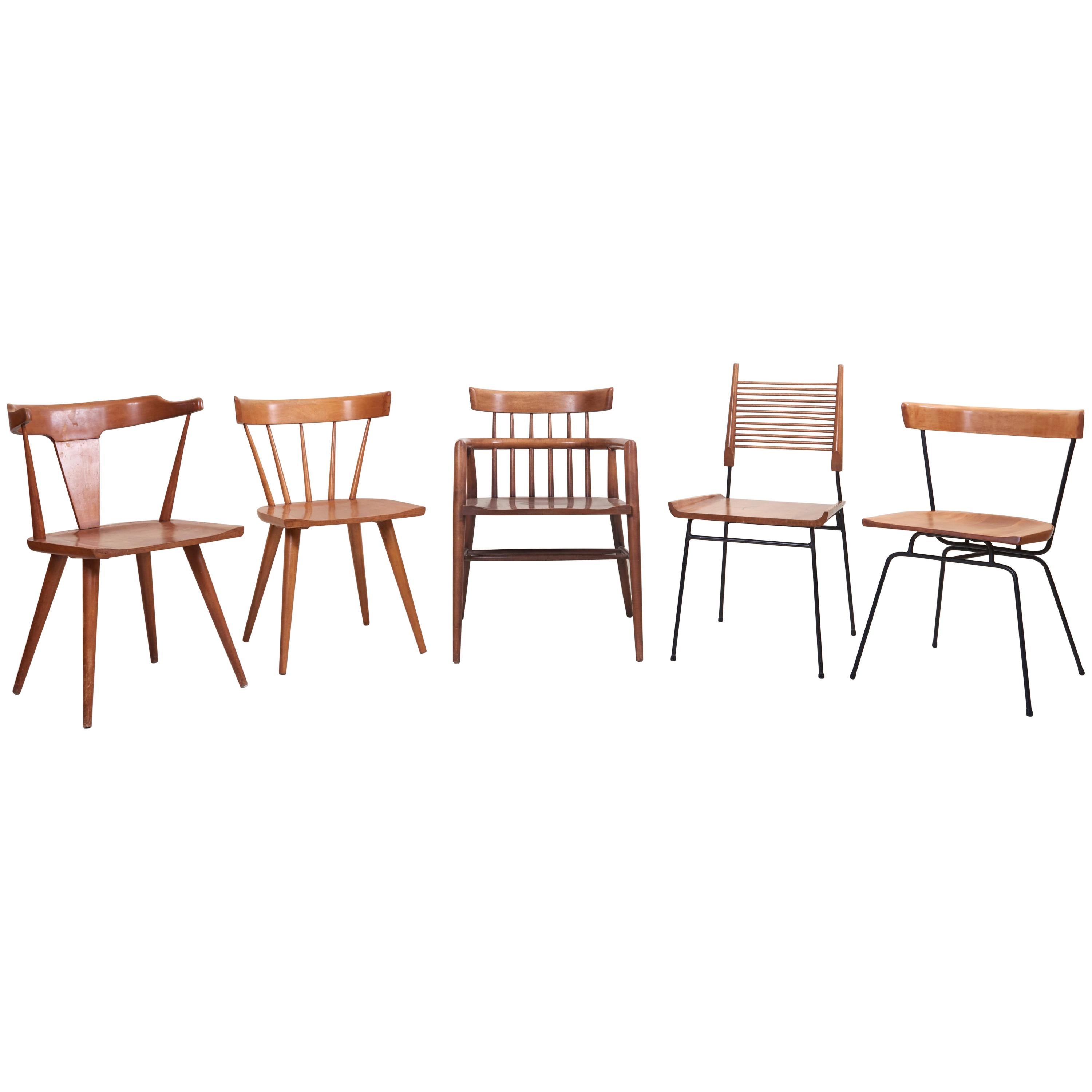 Set of Five Different Paul McCobb Planner Group Chairs for Winchendon