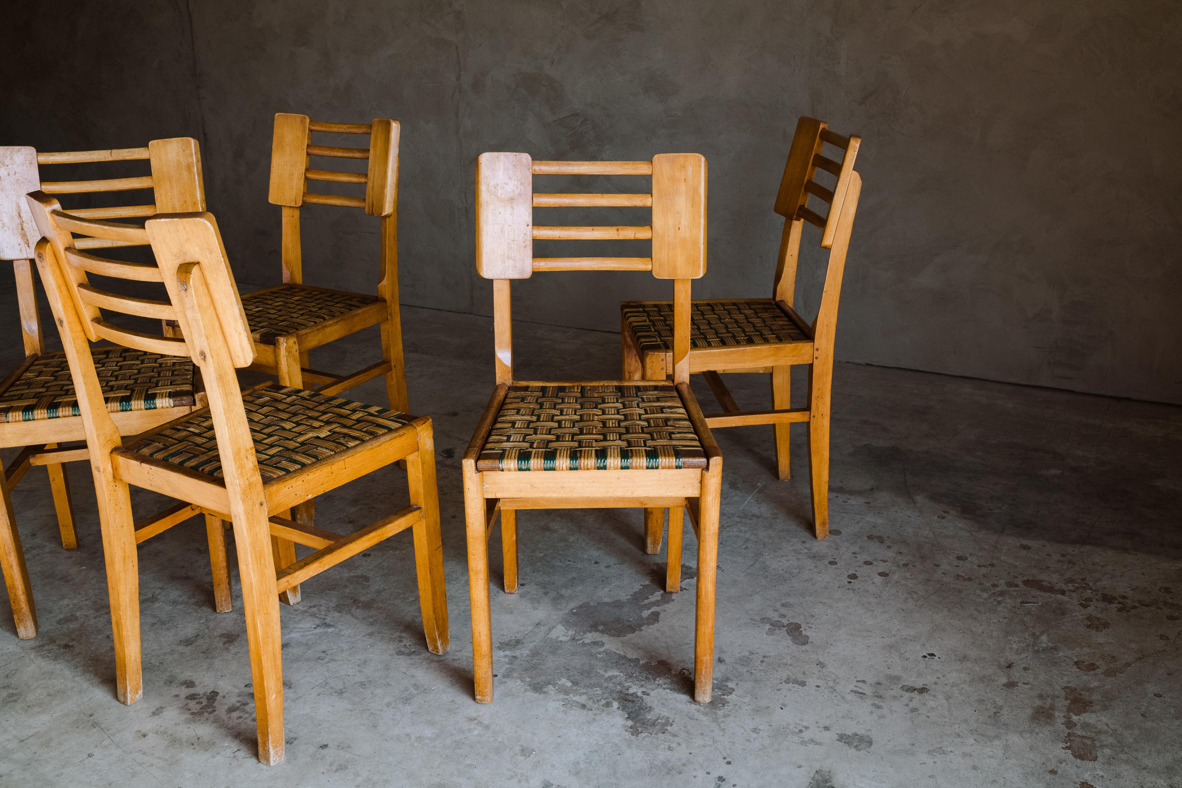 Set of Five Dining Chairs by Pierre Cruege, France, 1940s In Good Condition In Nashville, TN