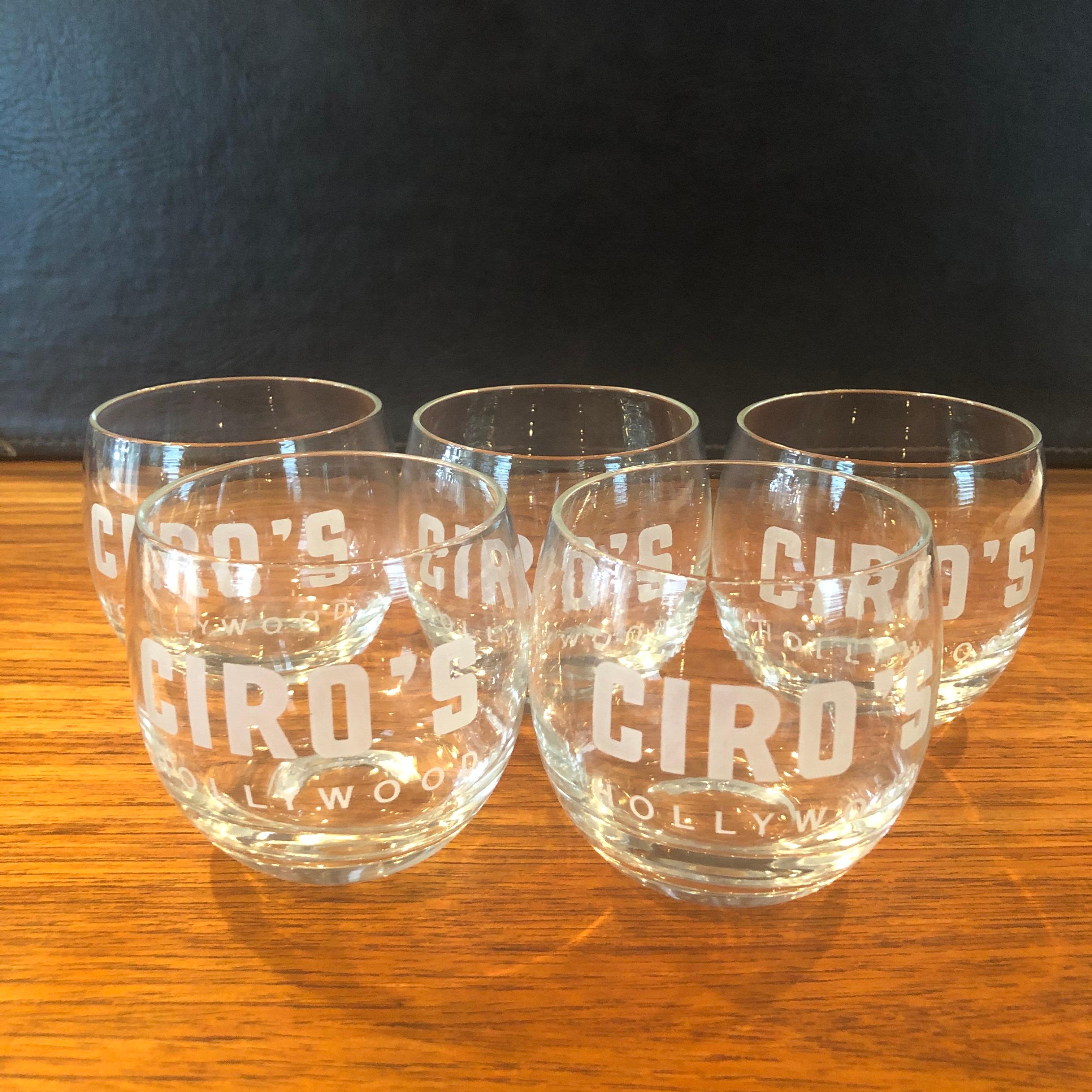 Mid-Century Modern Set of Five Double Old Fashioned Glasses '12oz' from Ciro's Hollywood Barware