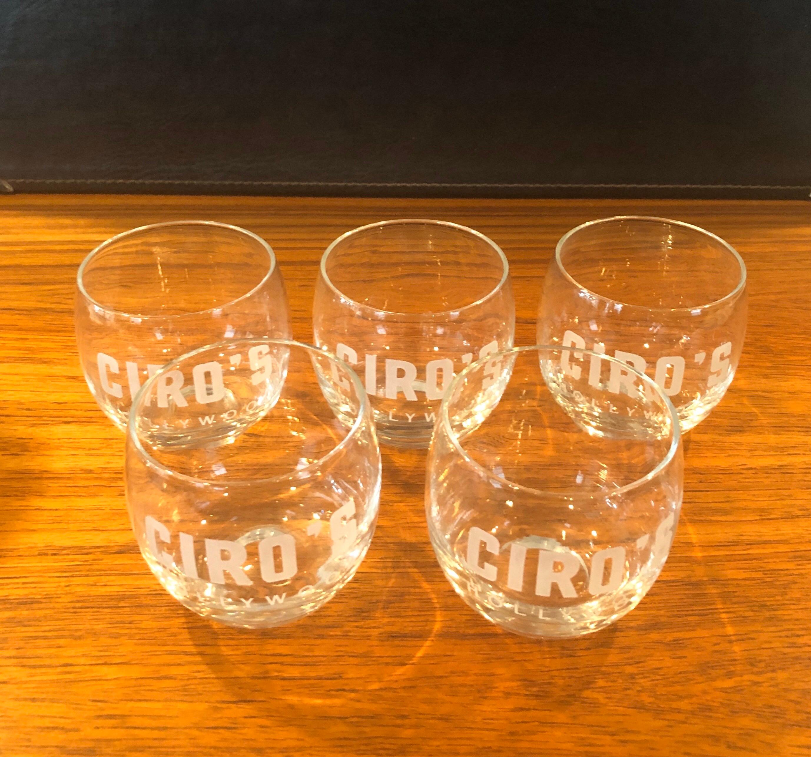 American Set of Five Double Old Fashioned Glasses '12oz' from Ciro's Hollywood Barware
