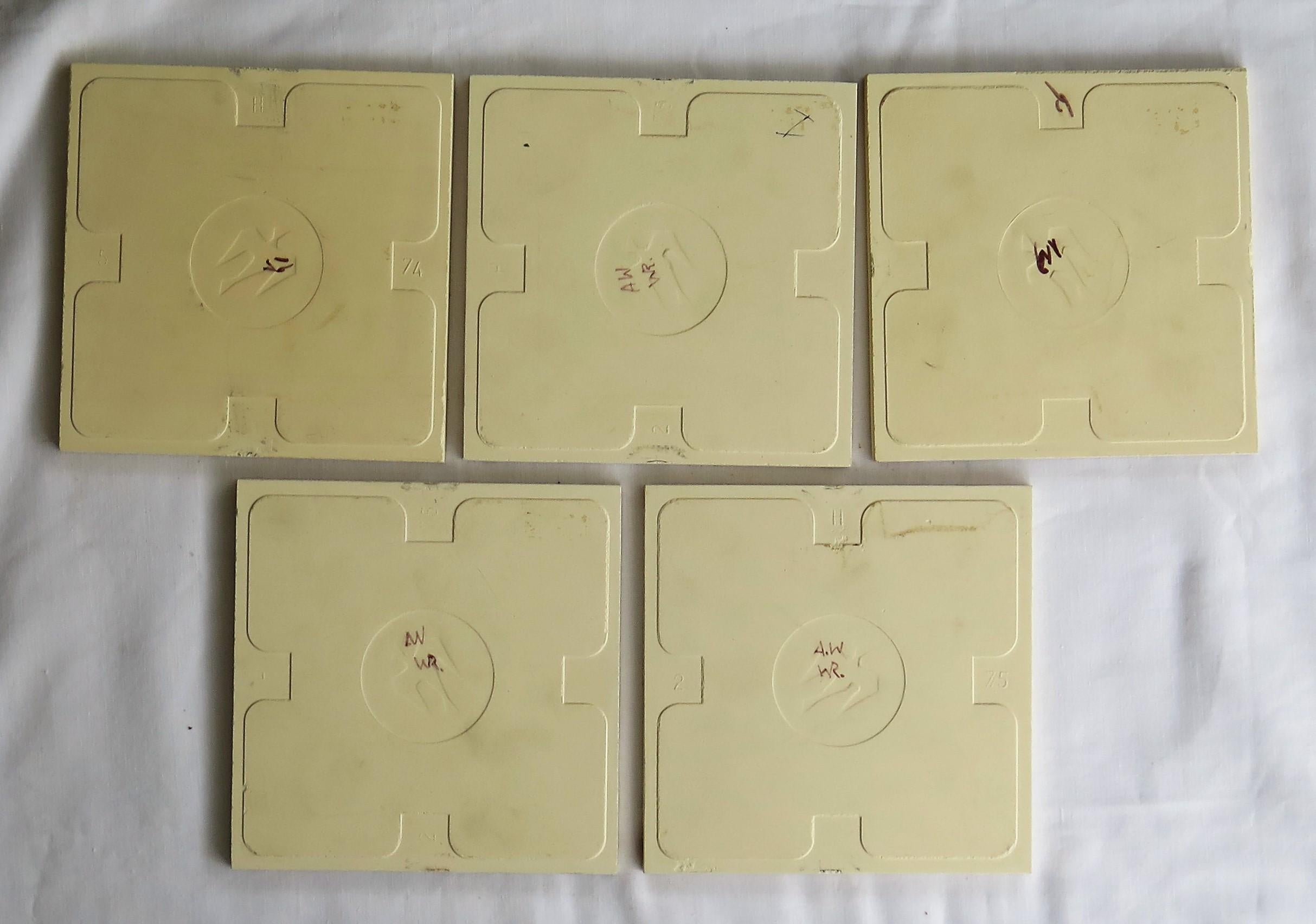 Set of Five Dutch Delft Manganese Wall Tiles Different Patterns, 20th Century 11