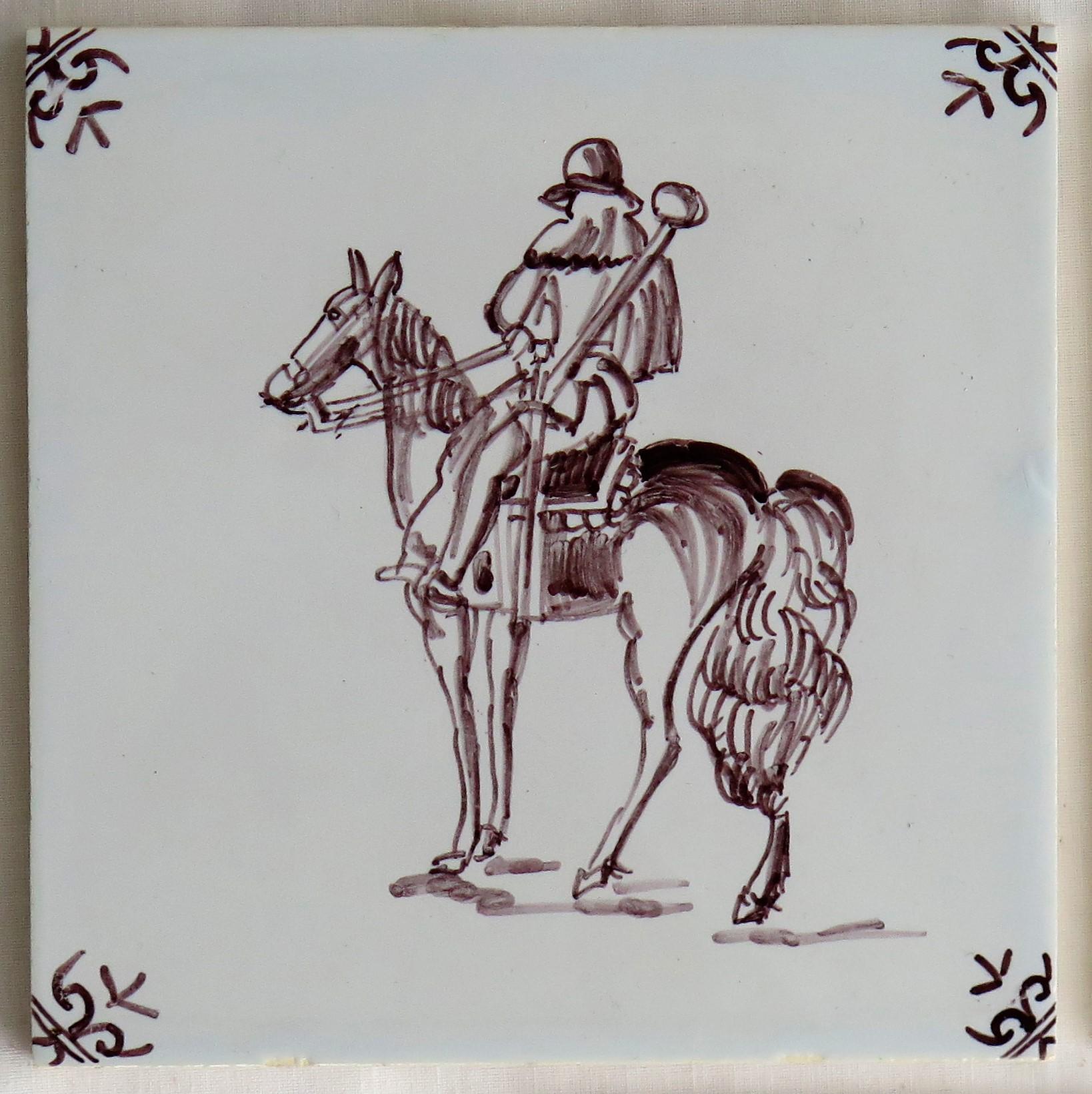 Set of Five Dutch Delft Manganese Wall Tiles Different Patterns, 20th Century 1
