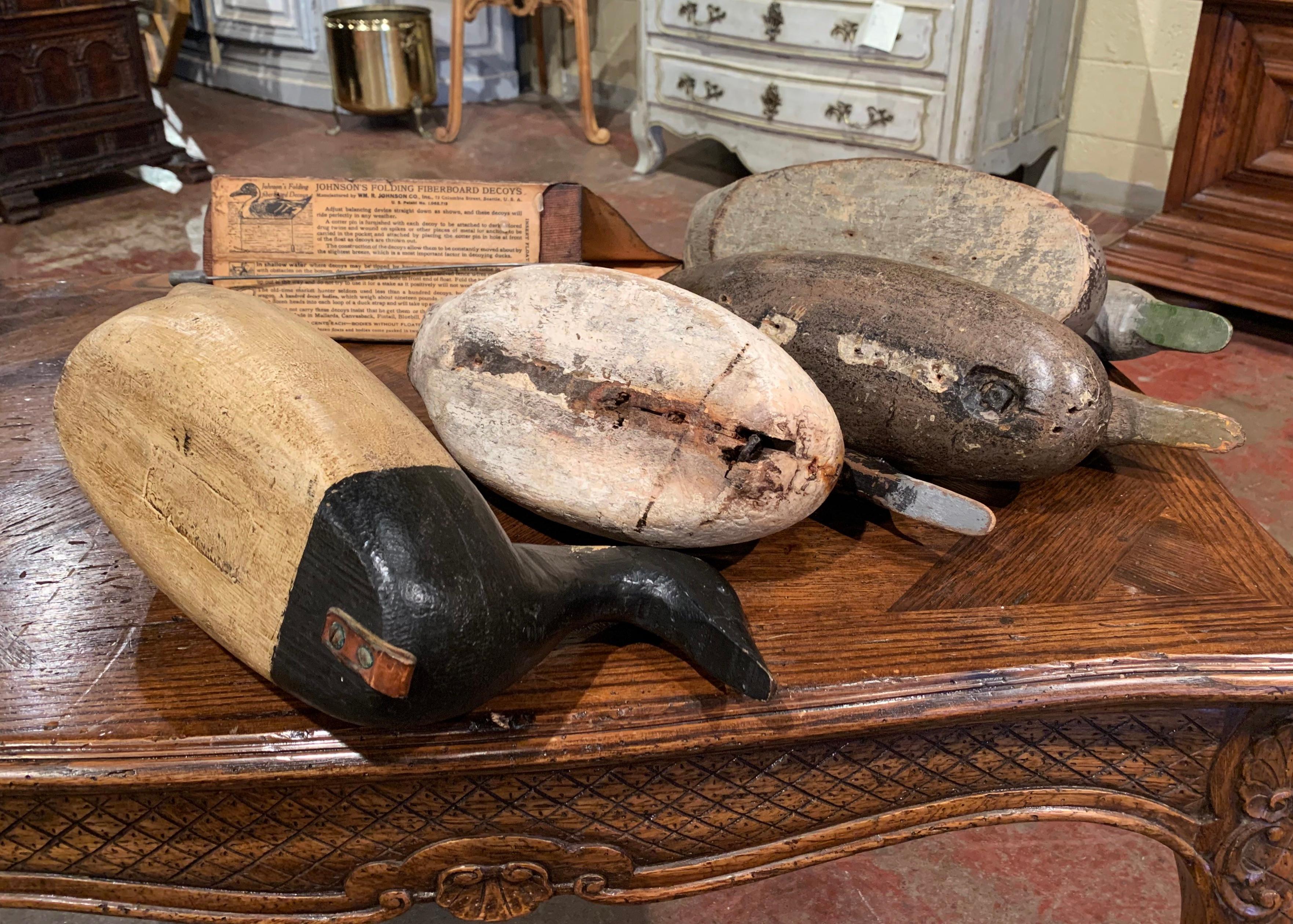 Set of Five Early 20th Century Carved and Hand Painted Duck Decoys 2
