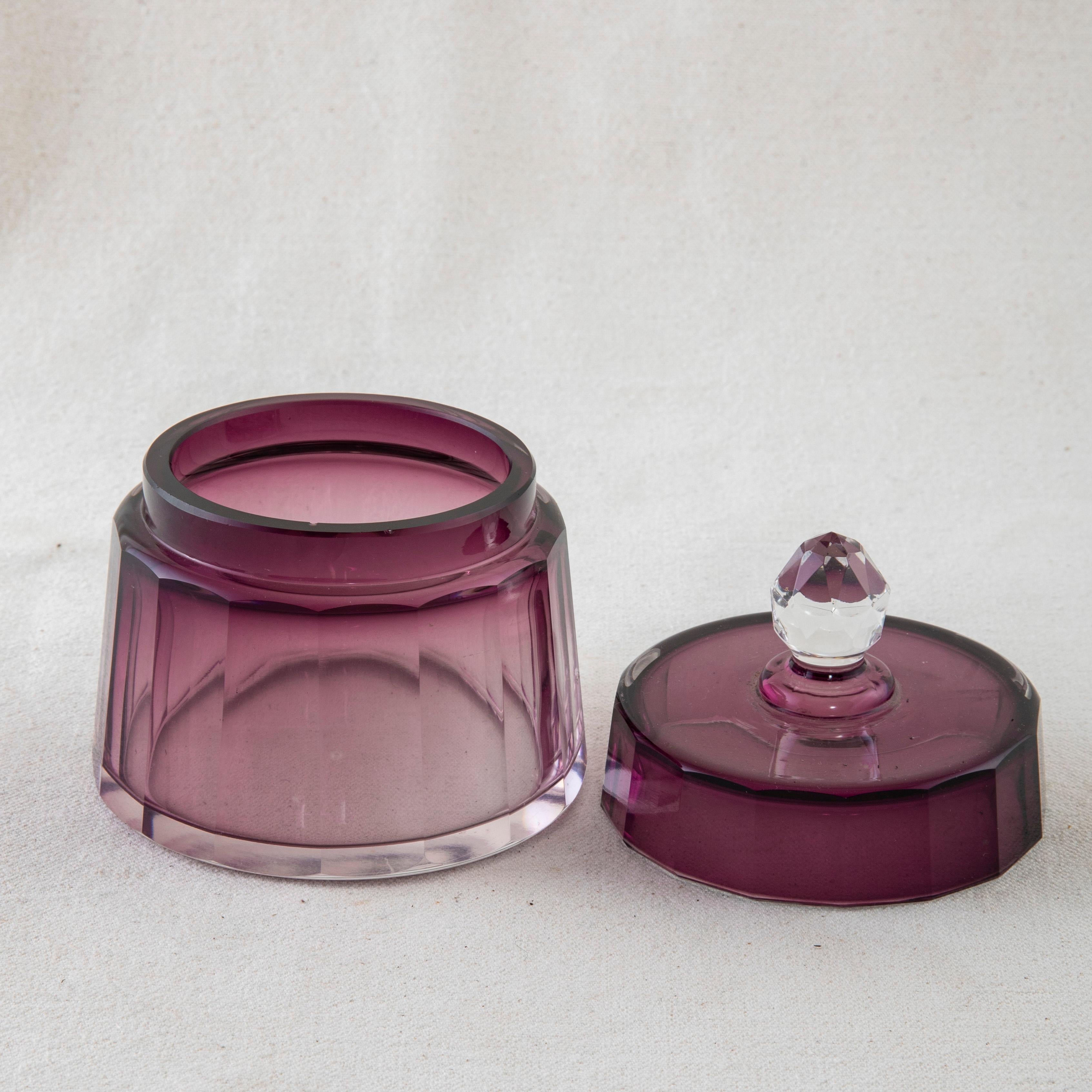 Set of Five Early 20th Century French Amethyst Vanity Bottles with Mirrored Tray In Good Condition In Fayetteville, AR