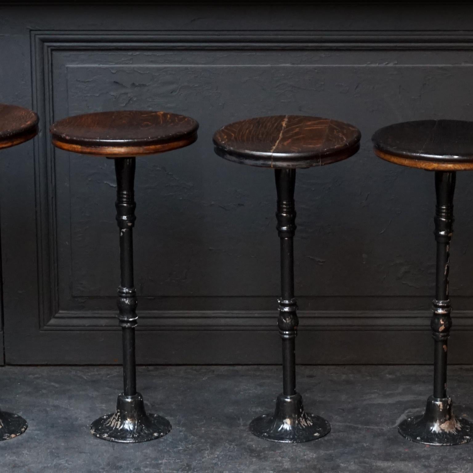 Central American Set of Five Early 20th Century Industrial Oak and Cast Iron Stools
