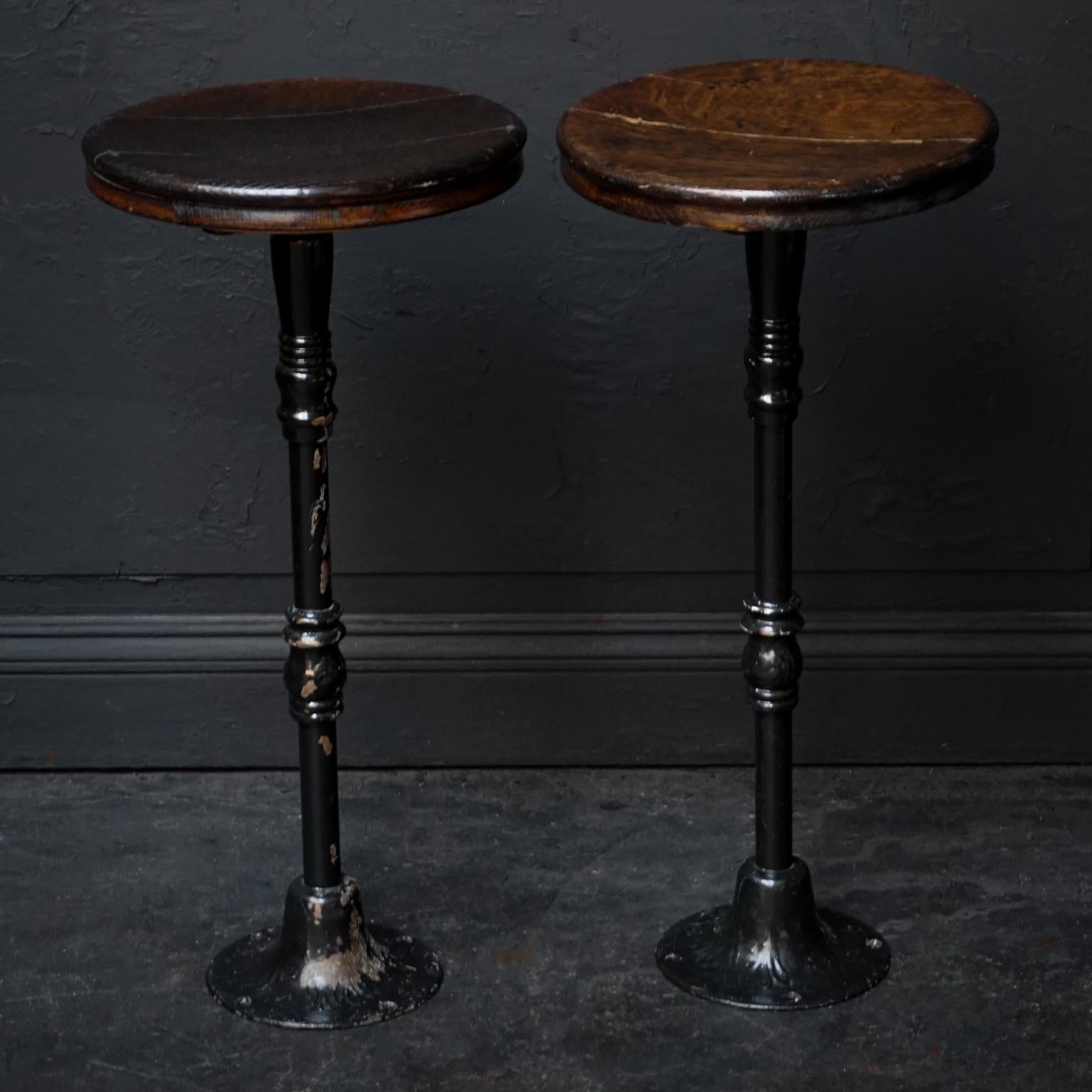 Set of Five Early 20th Century Industrial Oak and Cast Iron Stools 1