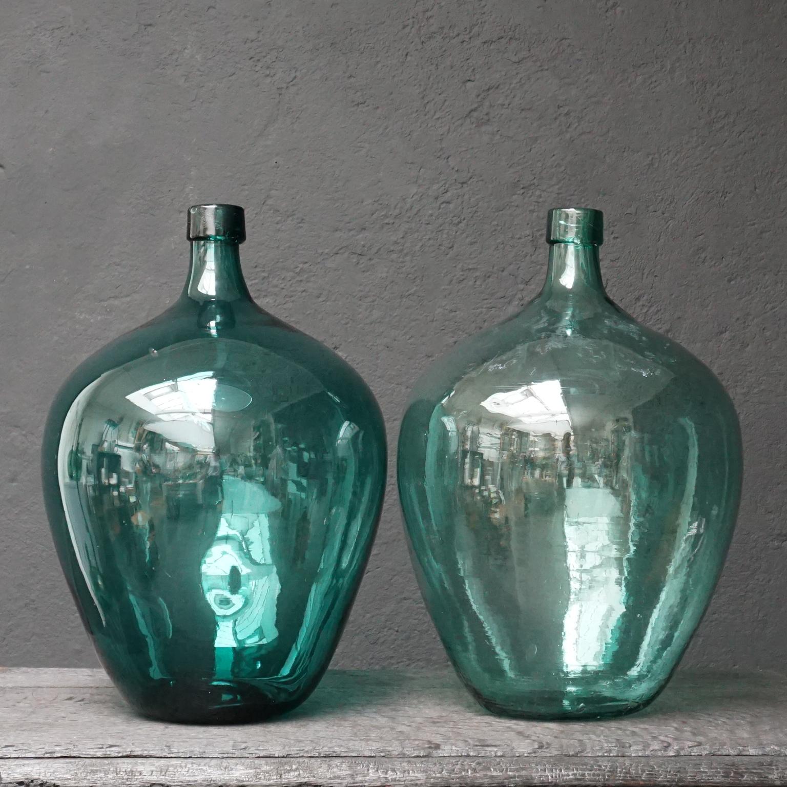 Set of Five Early 20th Century Teal Blue Green Demijohns, Lady Jeanne or Carboys 2