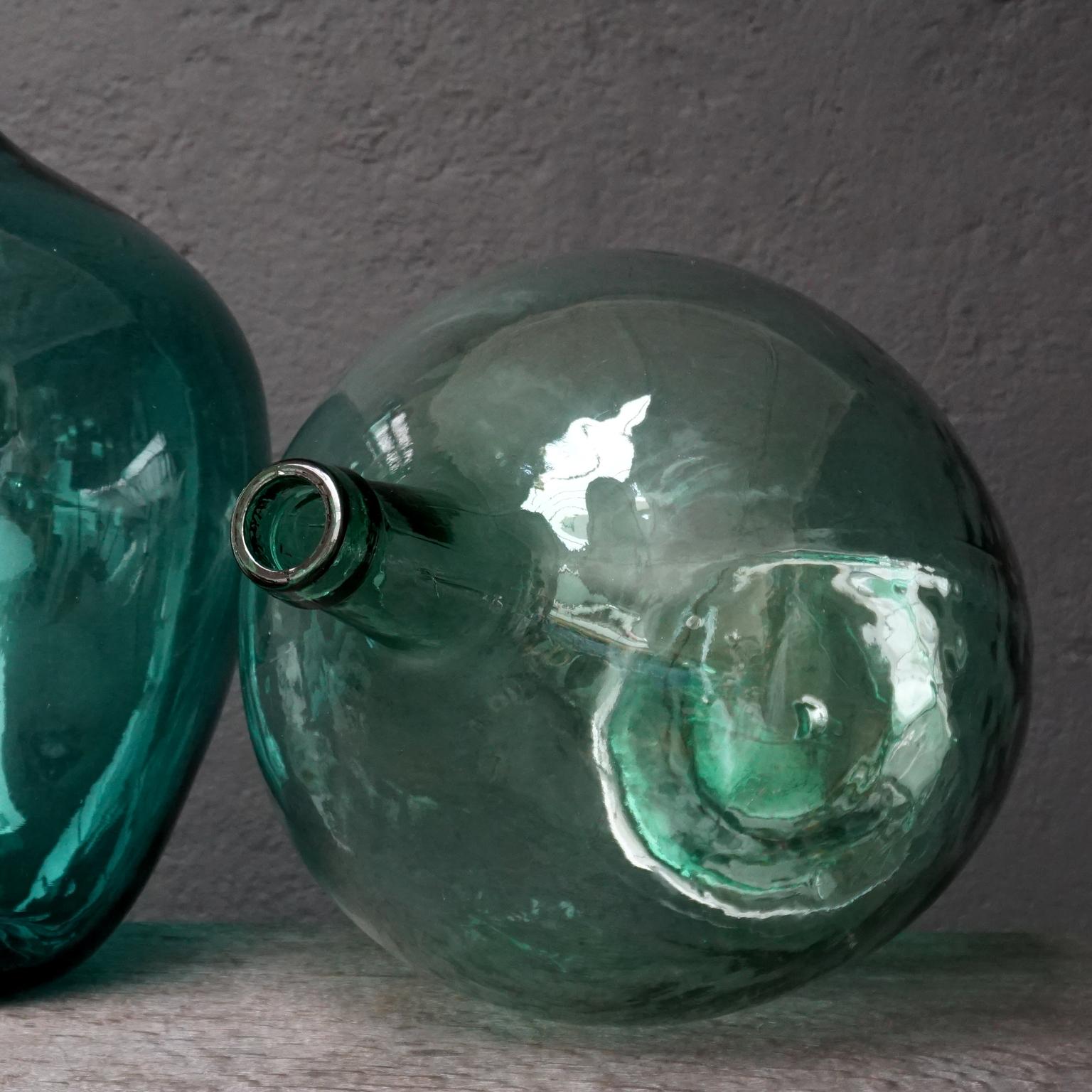 Set of Five Early 20th Century Teal Blue Green Demijohns, Lady Jeanne or Carboys 3