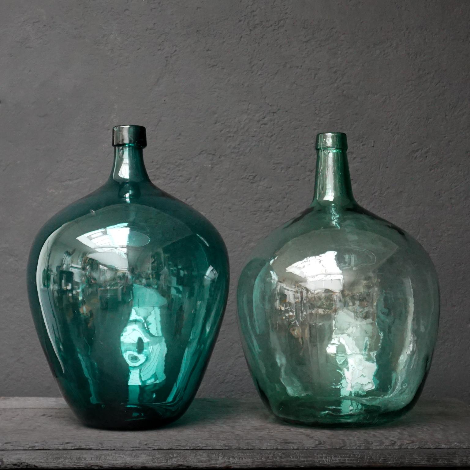 Set of Five Early 20th Century Teal Blue Green Demijohns, Lady Jeanne or Carboys 6