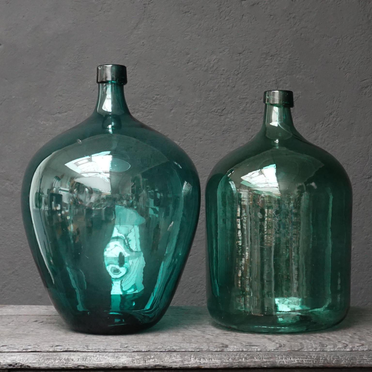 Set of Five Early 20th Century Teal Blue Green Demijohns, Lady Jeanne or Carboys 9