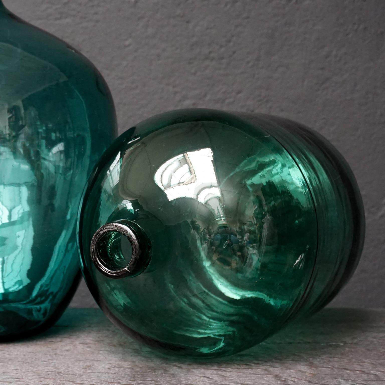 Set of Five Early 20th Century Teal Blue Green Demijohns, Lady Jeanne or Carboys 10