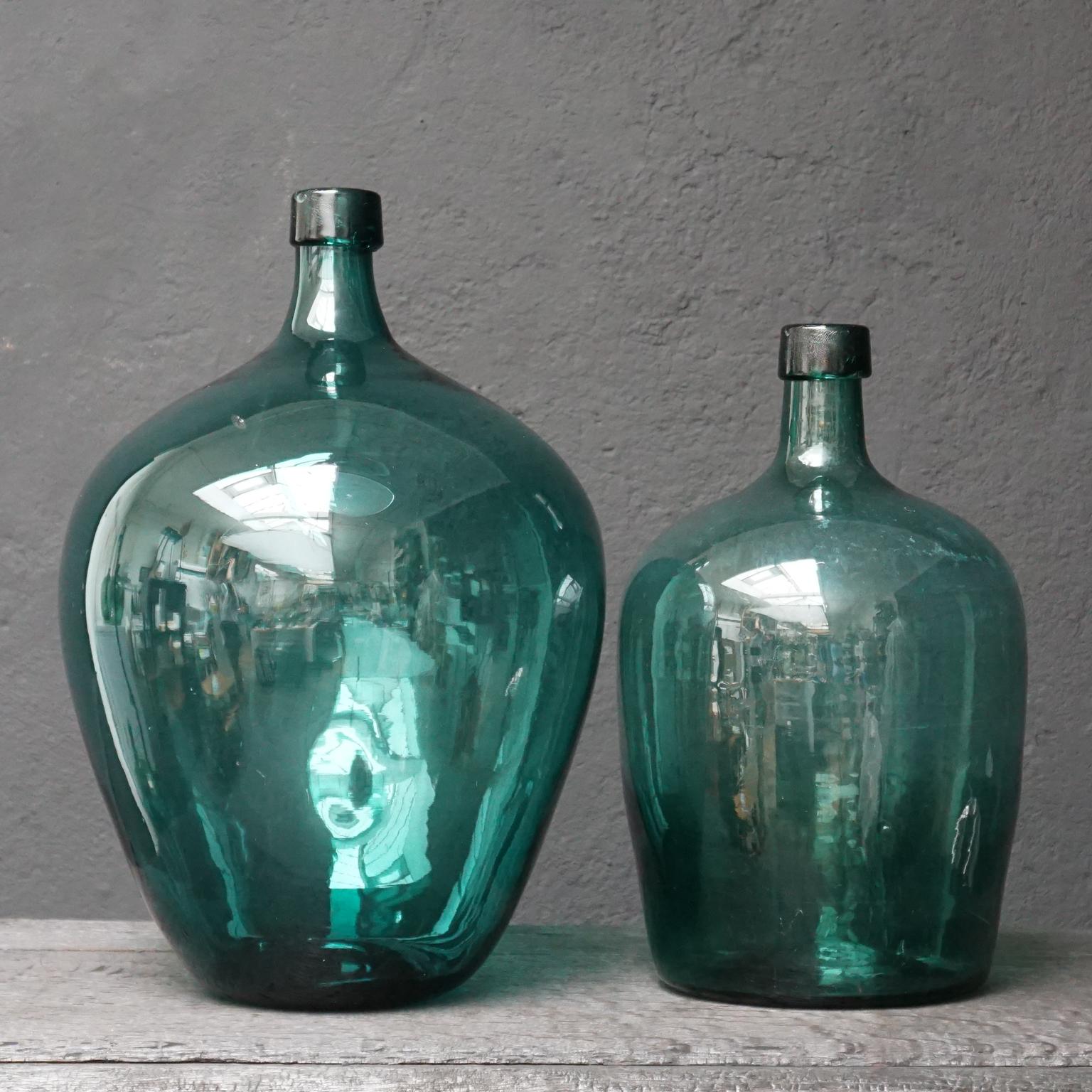 Set of Five Early 20th Century Teal Blue Green Demijohns, Lady Jeanne or Carboys In Good Condition In Haarlem, NL