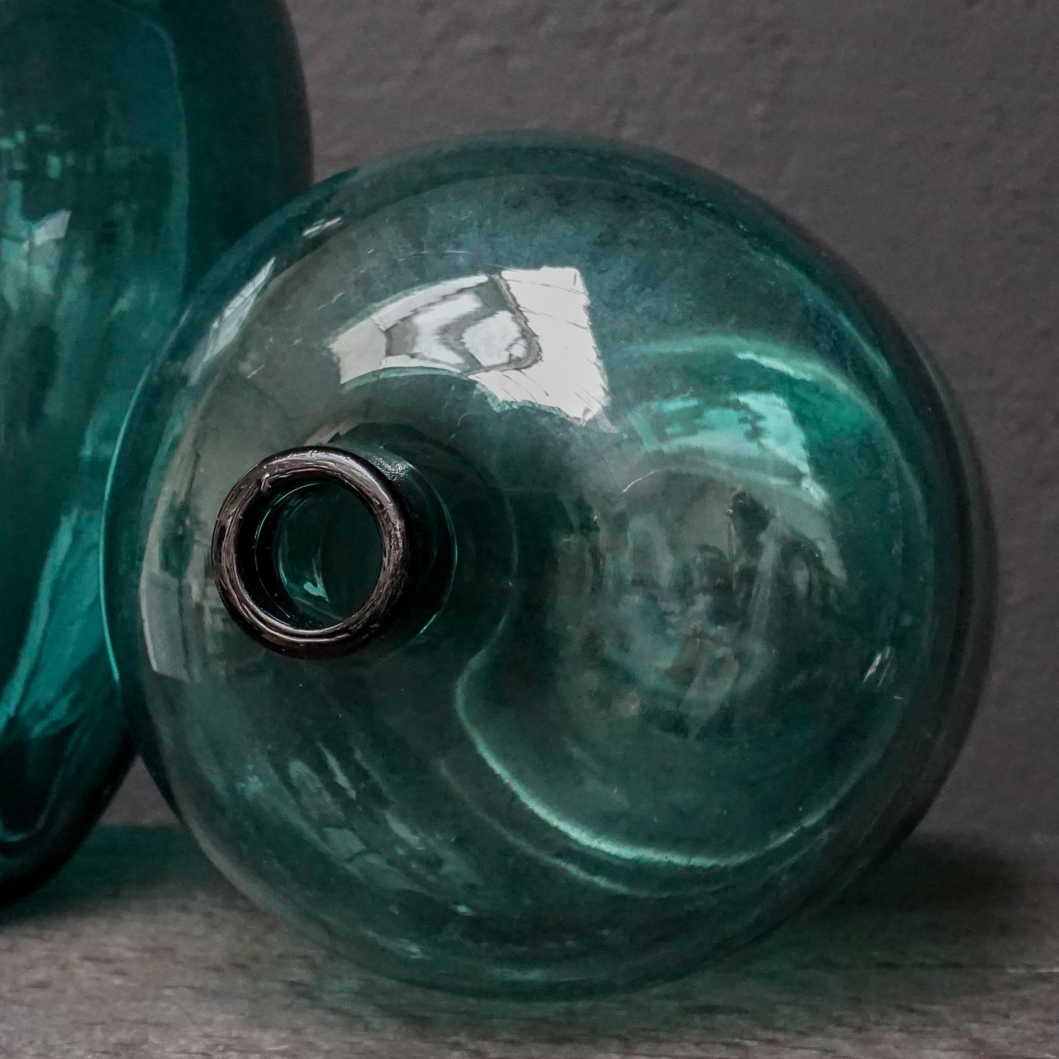 Set of Five Early 20th Century Teal Blue Green Demijohns, Lady Jeanne or Carboys 1