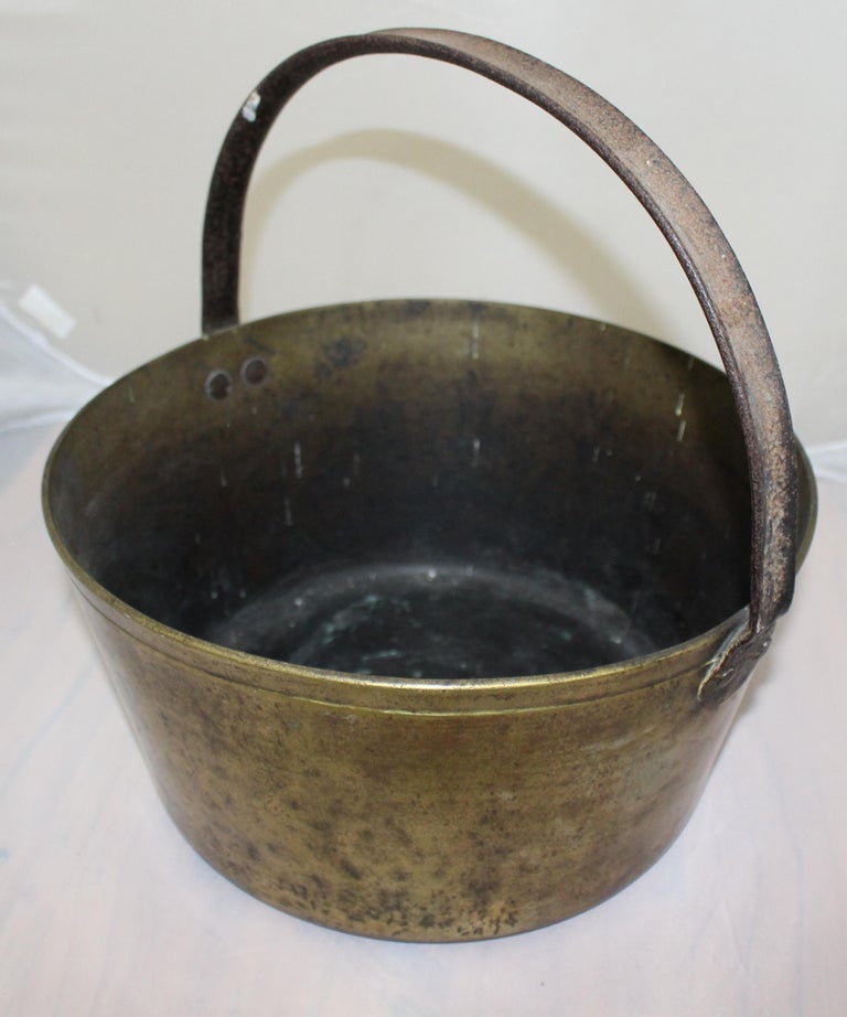 Set of Five Early Antique English Handled Jam Kettles For Sale at 1stDibs