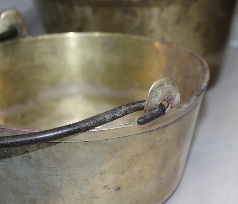 Set of Five Early Antique English Handled Jam Kettles For Sale at 1stDibs